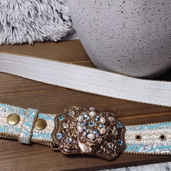 Blue Pearl Sparkle Statement Belt Unmarked - Picture 11 of 16